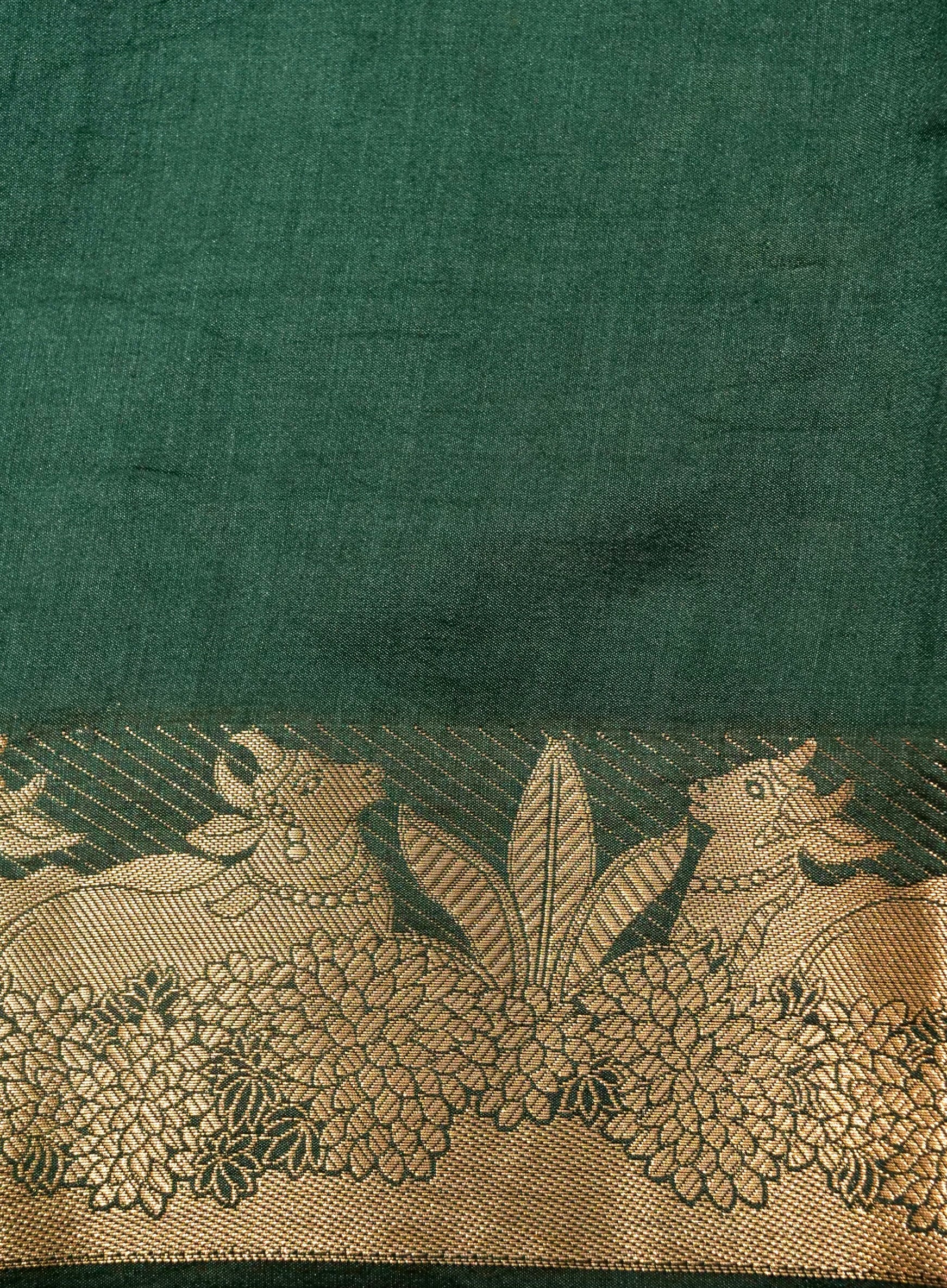 Handwoven Emerald Katan Silk Saree with Pichwai Border