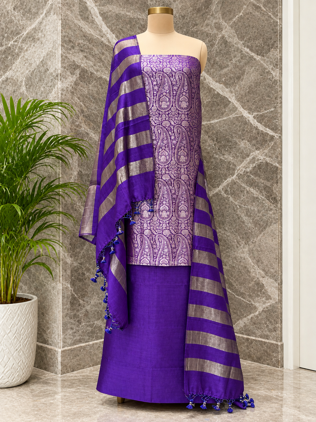 Pure Katan Silk Suit Set in Royal Purple