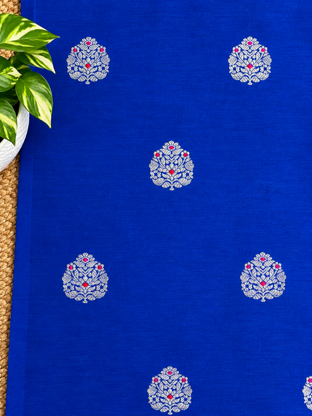 Pure Raw Silk Suit Set In Royal Blue