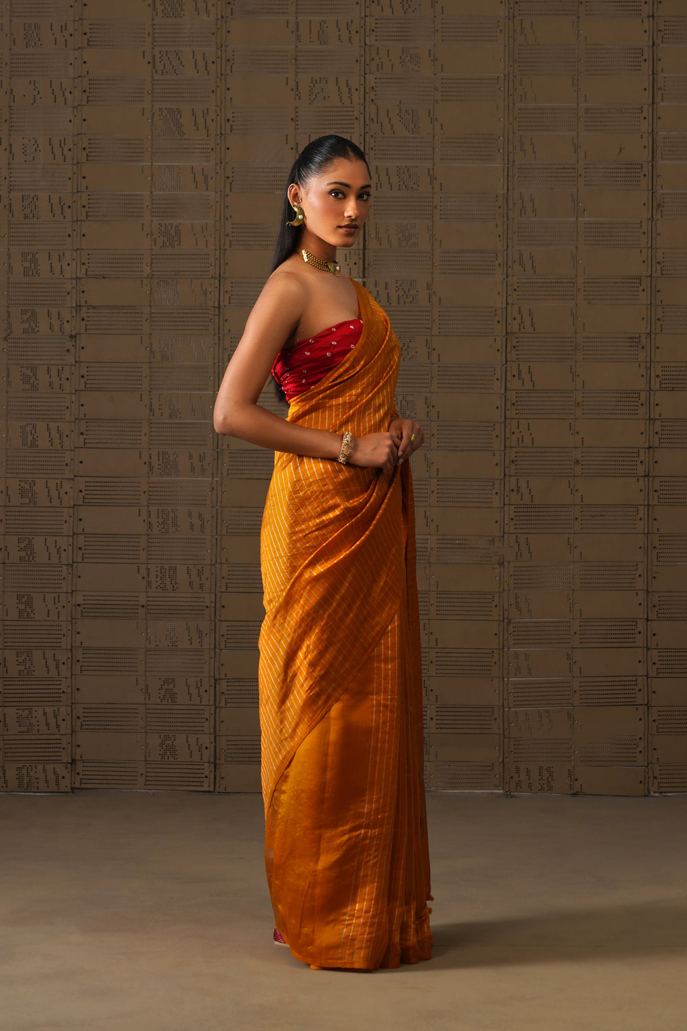 Handwoven Mustard Striped Katan Silk Saree