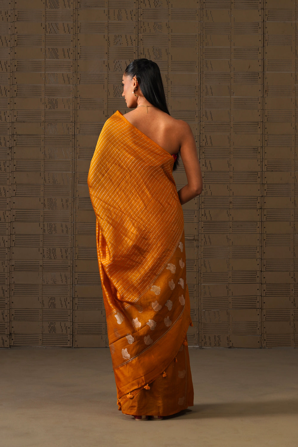 Handwoven Mustard Striped Katan Silk Saree