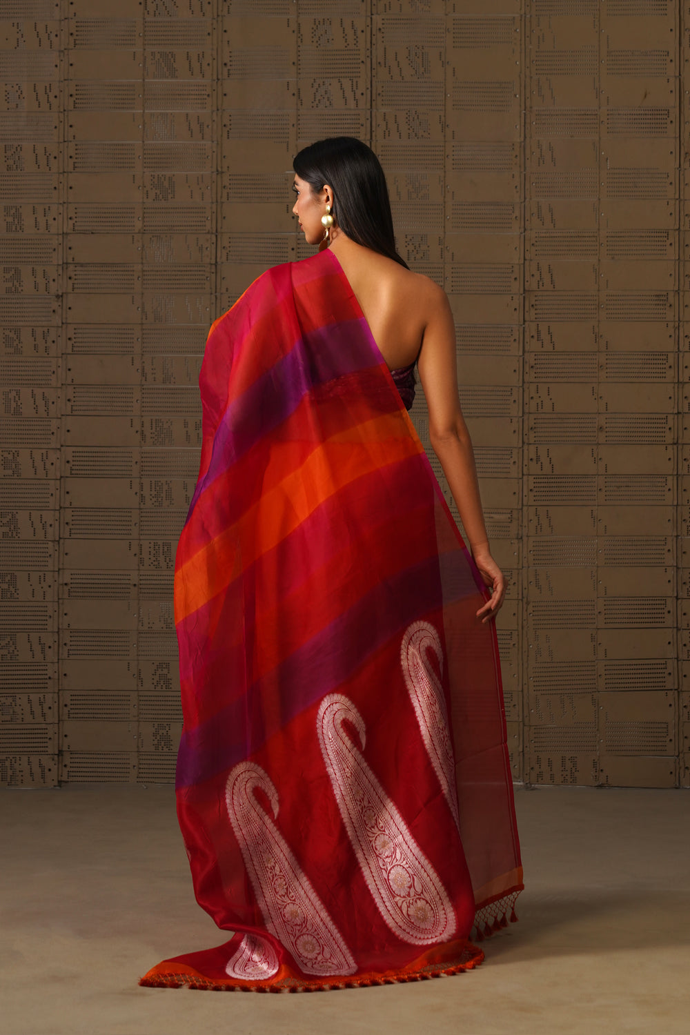 Multicolor Hand-Dyed Pure Kora Organza Saree