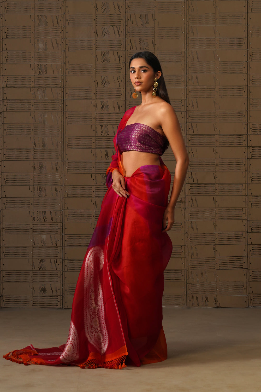 Multicolor Hand-Dyed Pure Kora Organza Saree