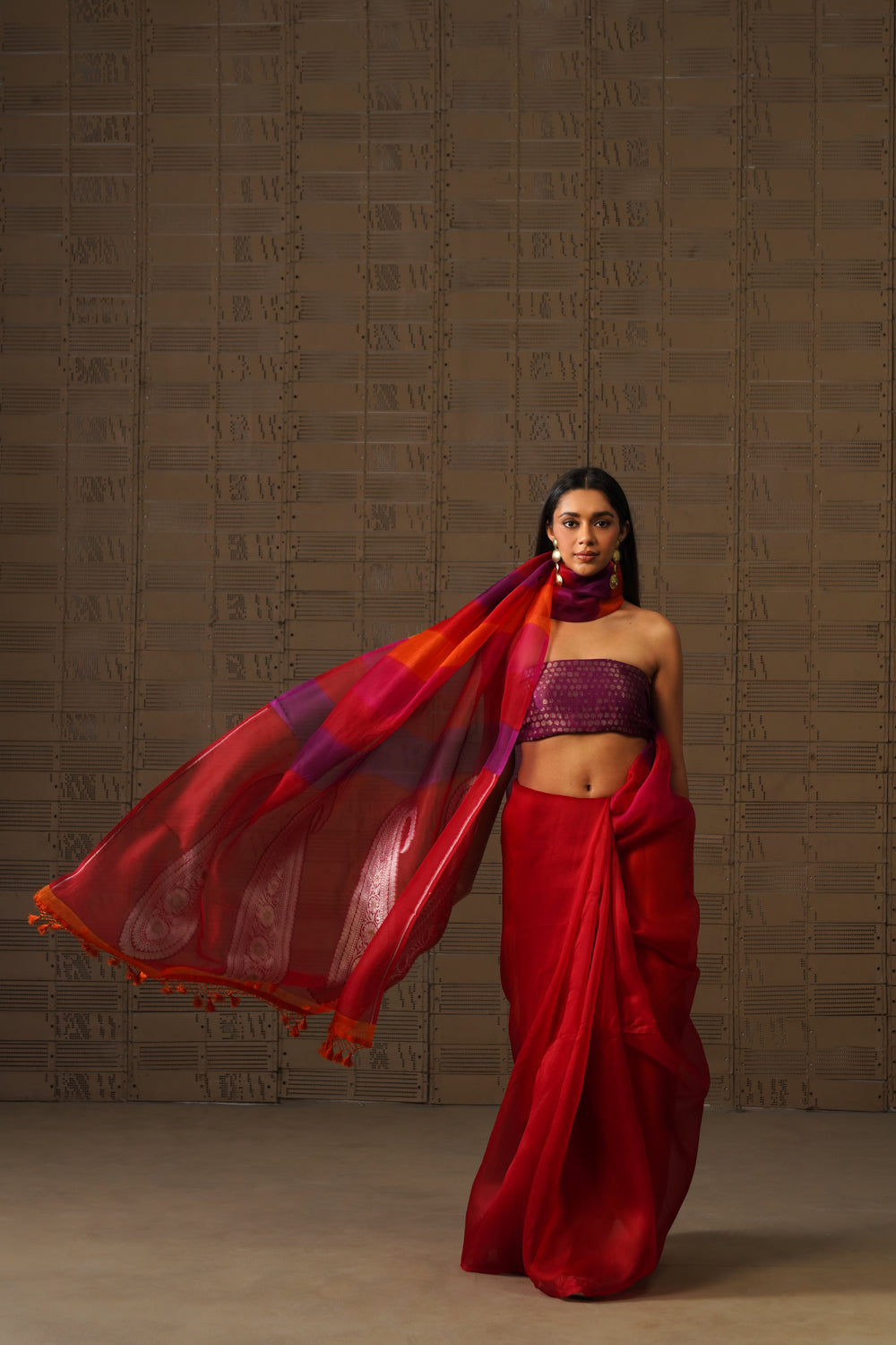Multicolor Hand-Dyed Pure Kora Organza Saree