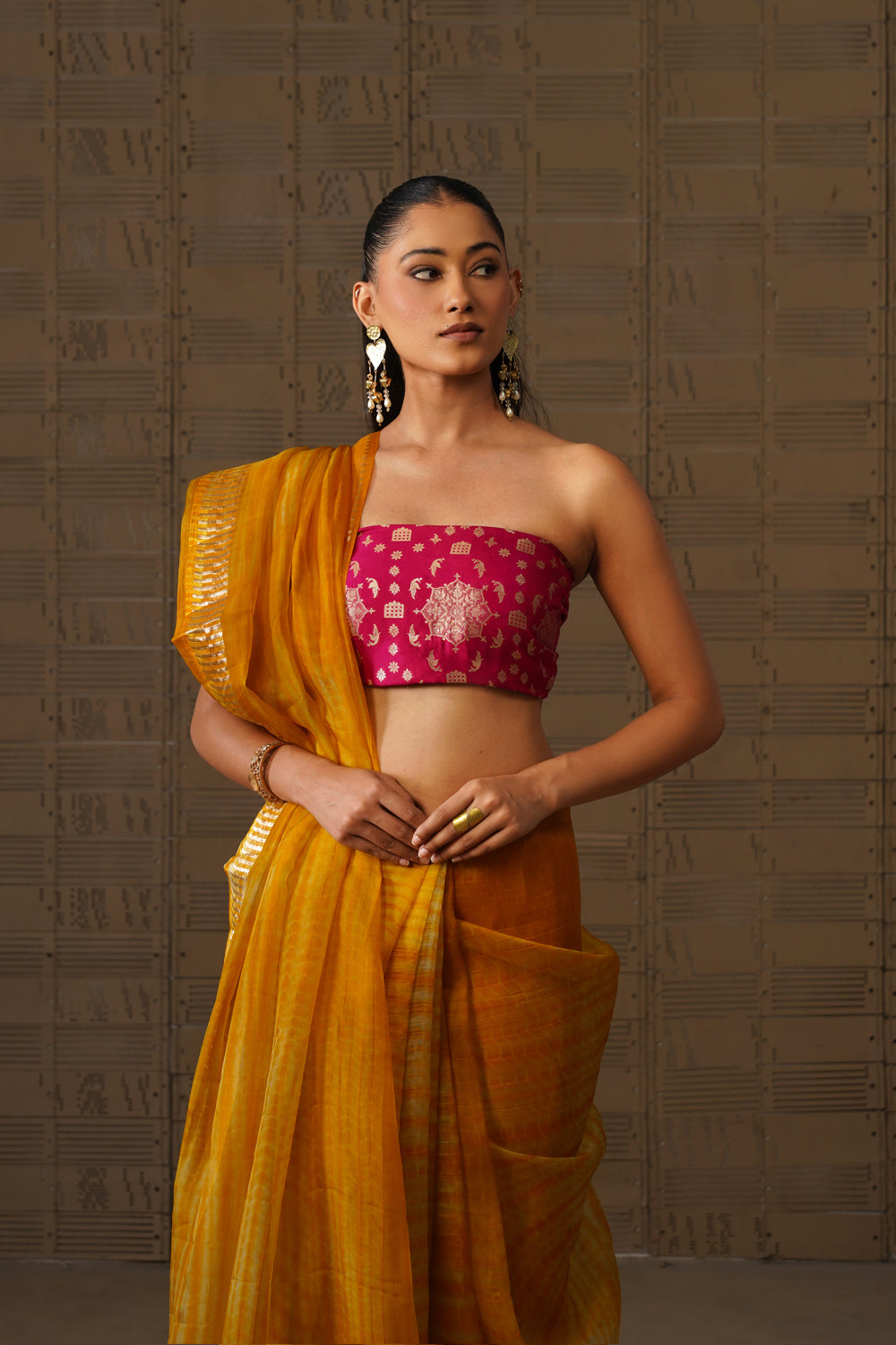 Mustard Shibori Kora Organza Saree