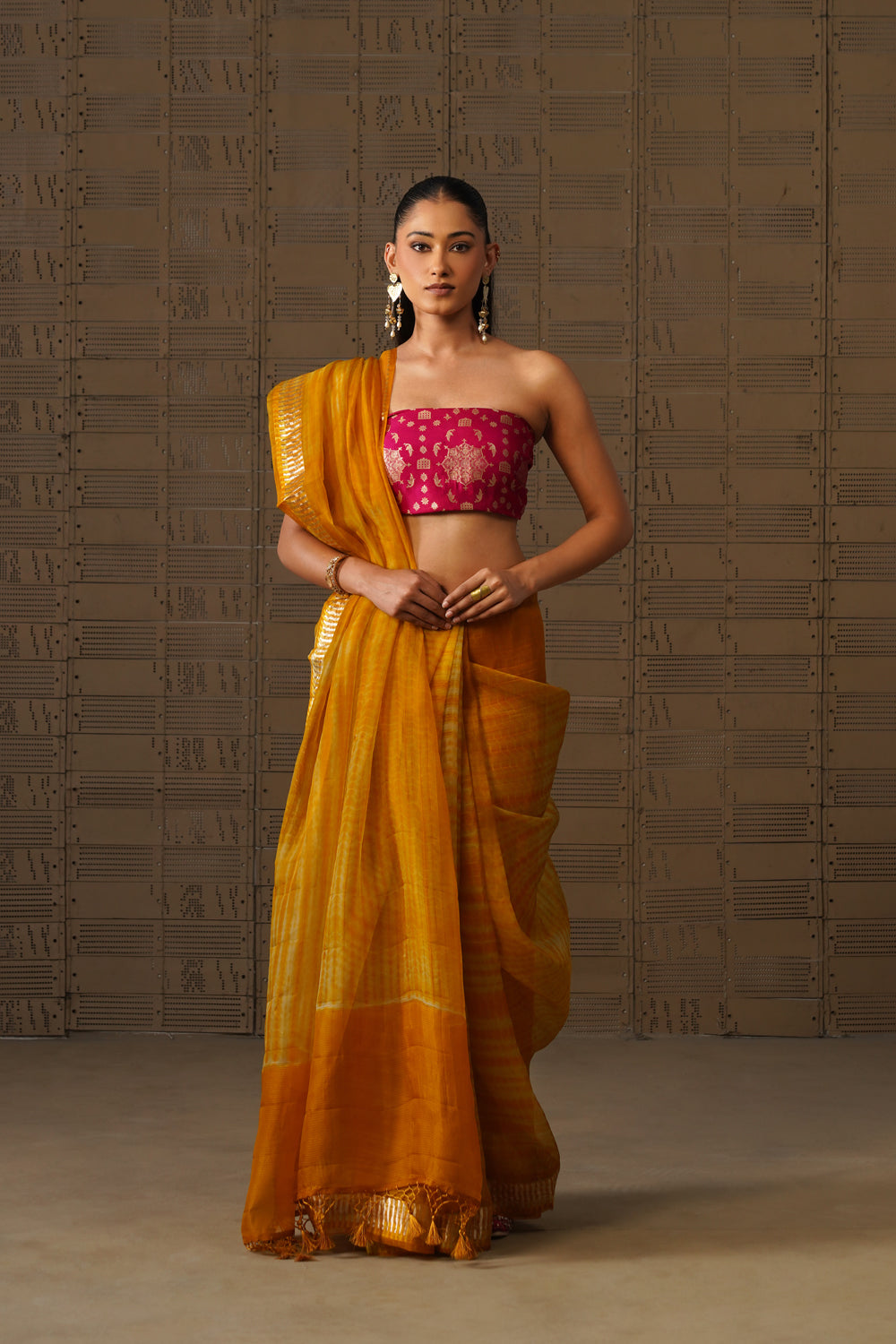 Mustard Shibori Kora Organza Saree