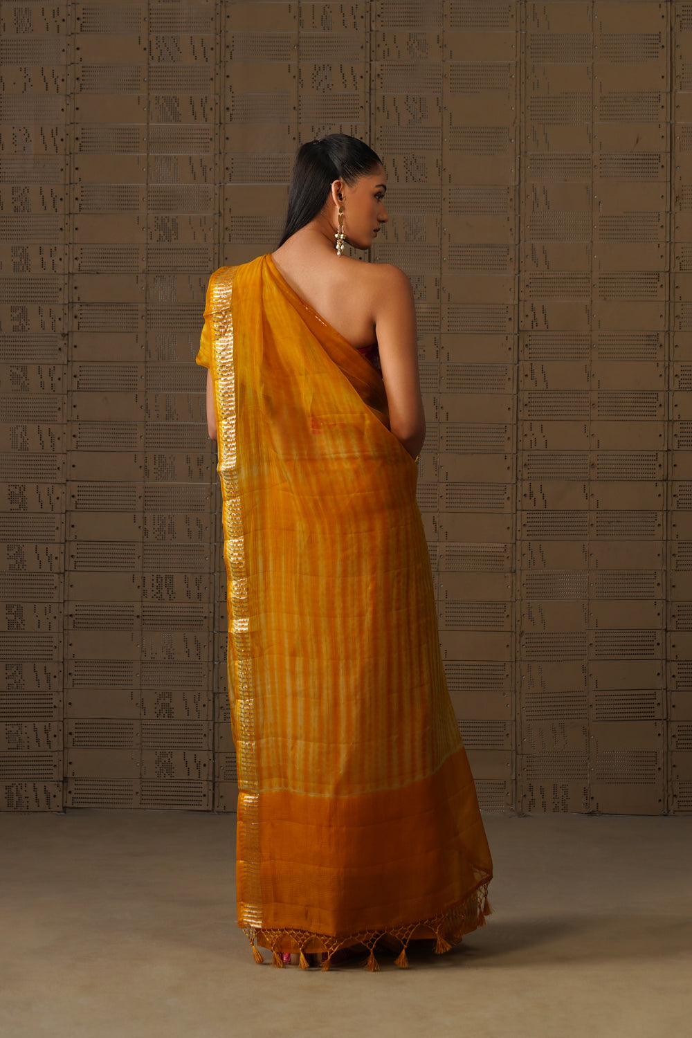 Mustard Shibori Kora Organza Saree