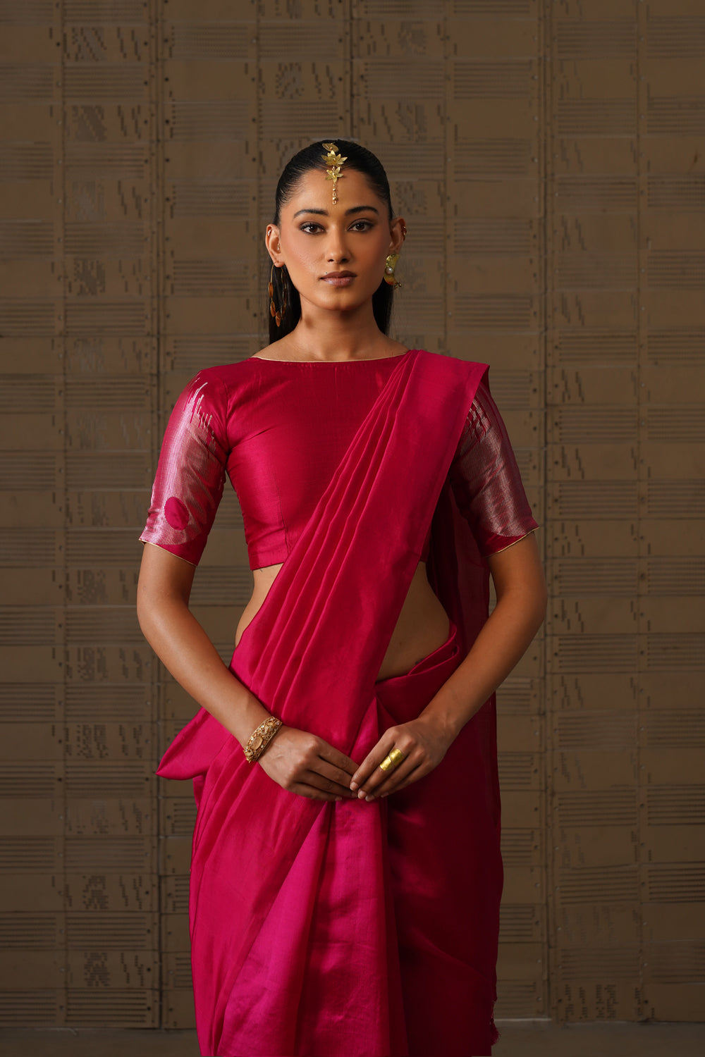 Rani Pink Horse Motif Katan Silk Saree
