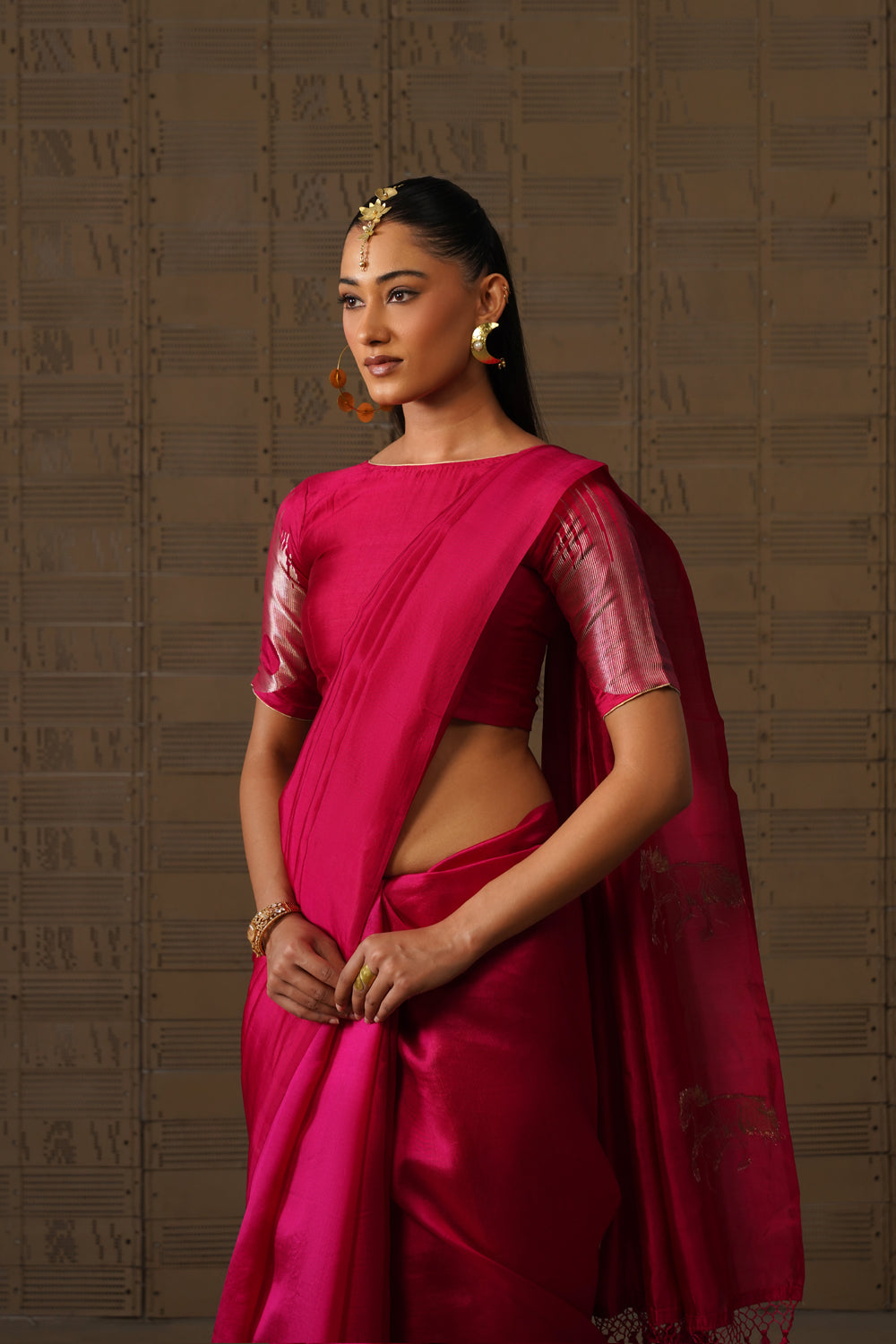 Rani Pink Horse Motif Katan Silk Saree