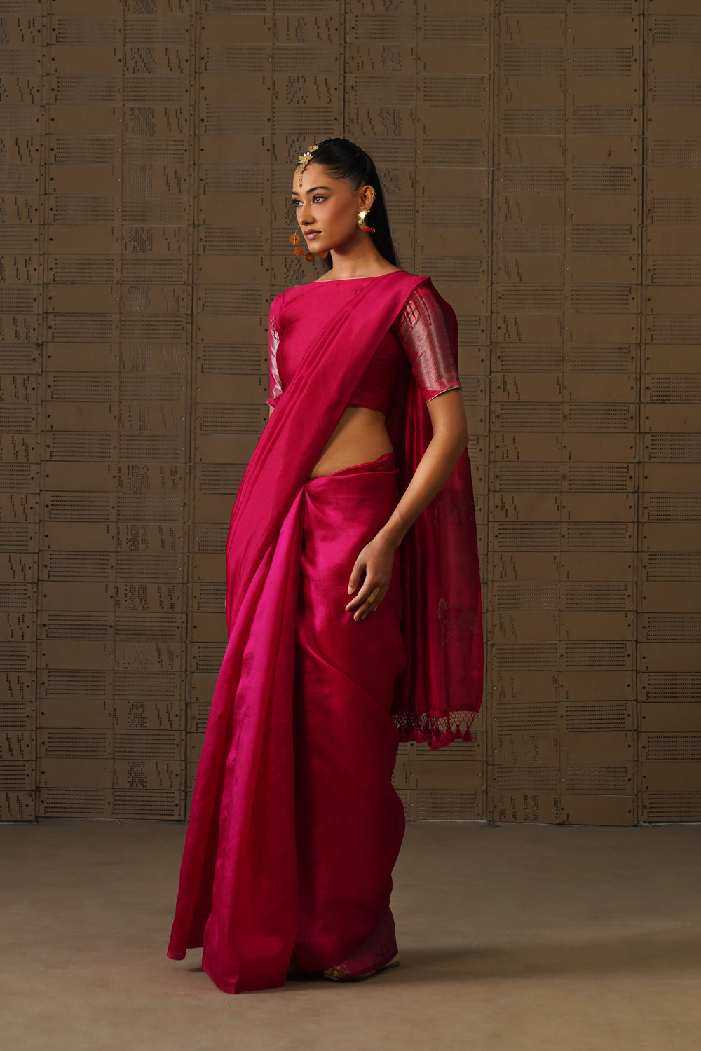 Rani Pink Horse Motif Katan Silk Saree