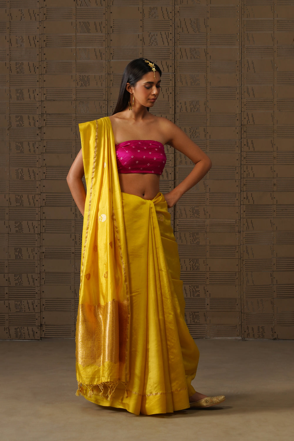 Sunshine Yellow Sona Rupa Katan Silk Saree