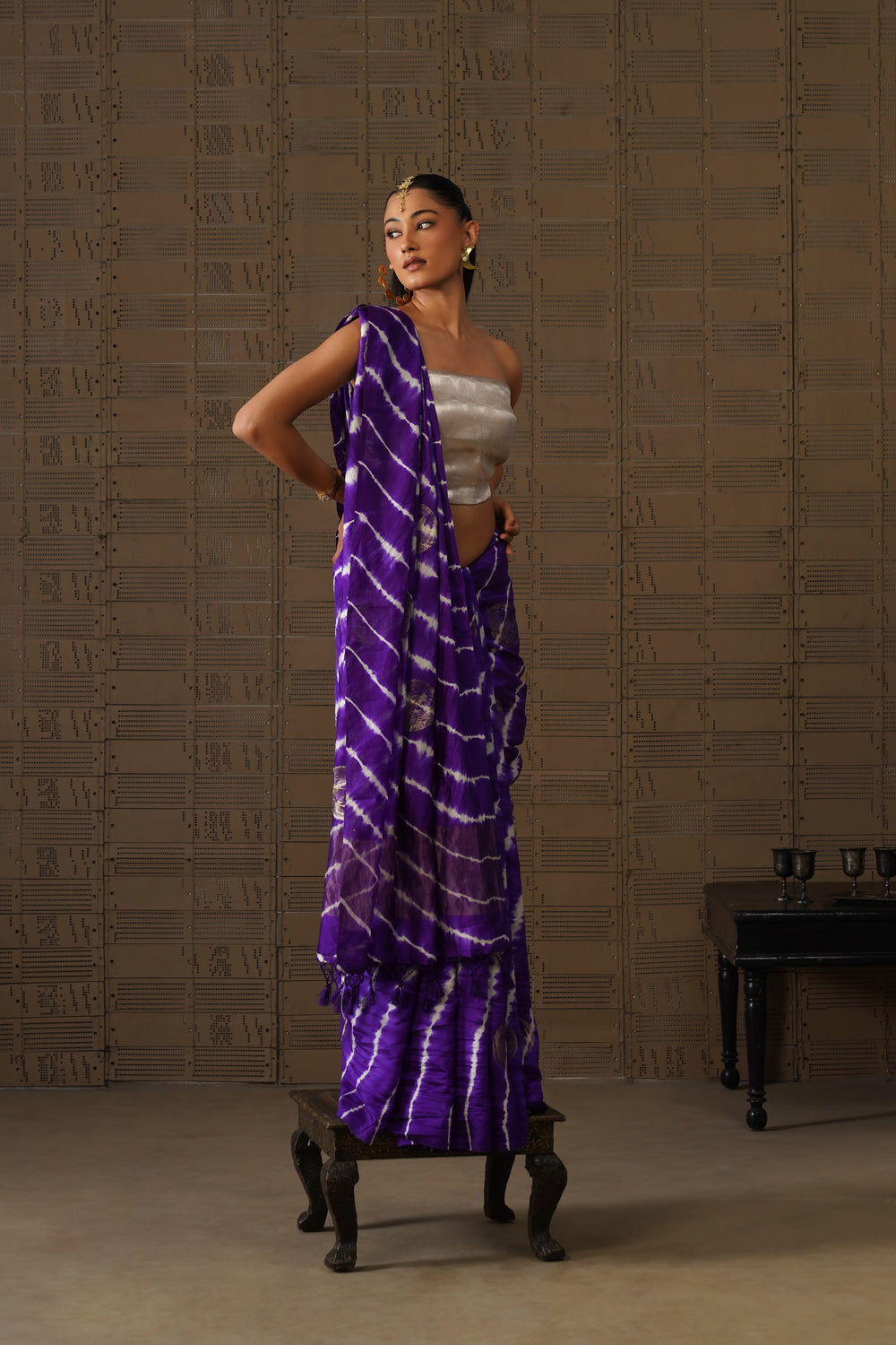 Plum Leheriya Silk Saree