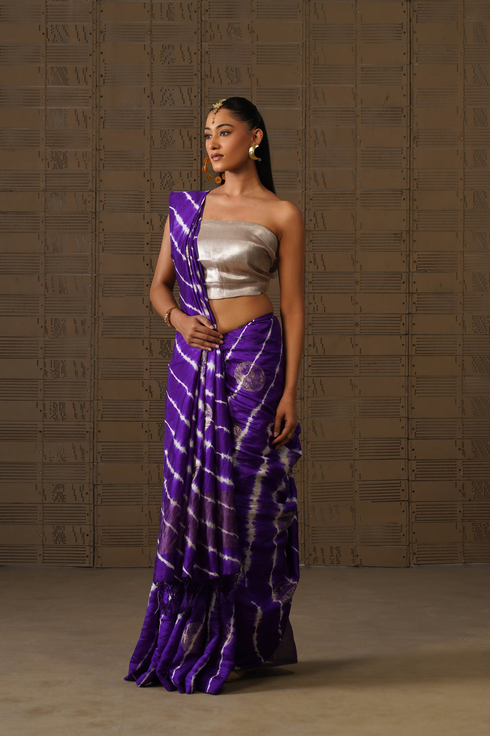 Plum Leheriya Silk Saree
