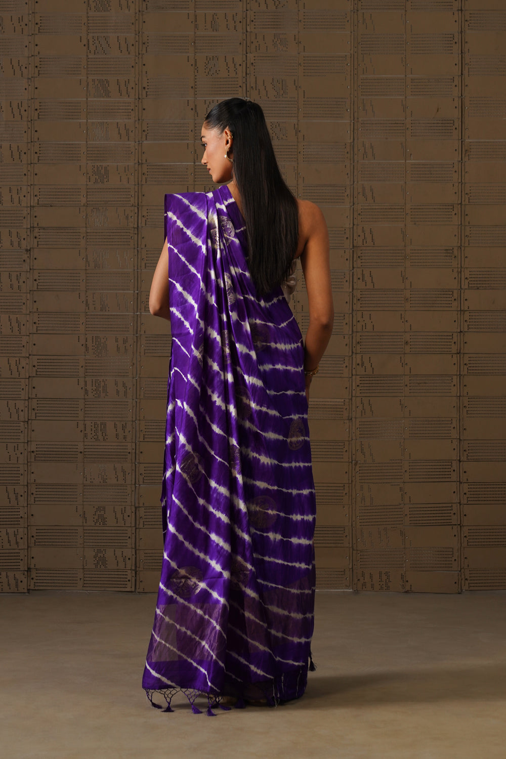 Plum Leheriya Silk Saree