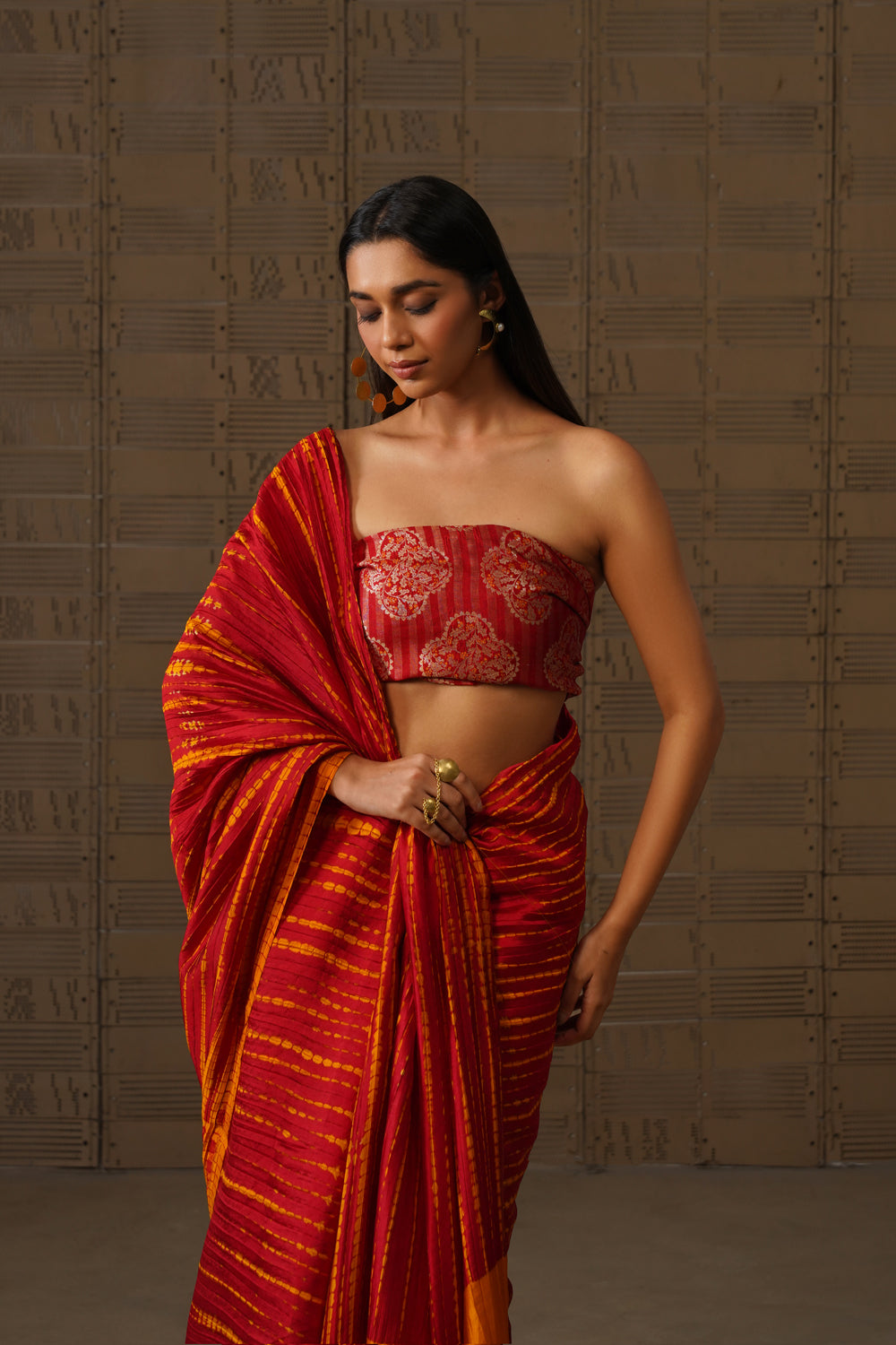 Burnt Orange & Pink Shibori Silk Saree