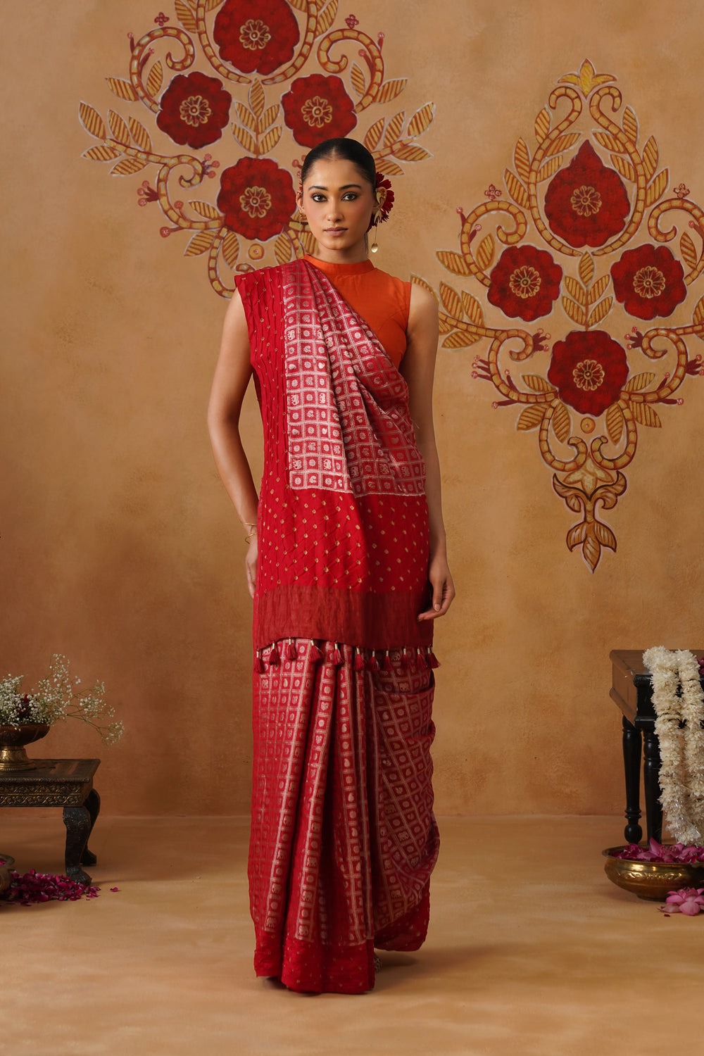 Red Box Shikargah Bandhani Silk Saree
