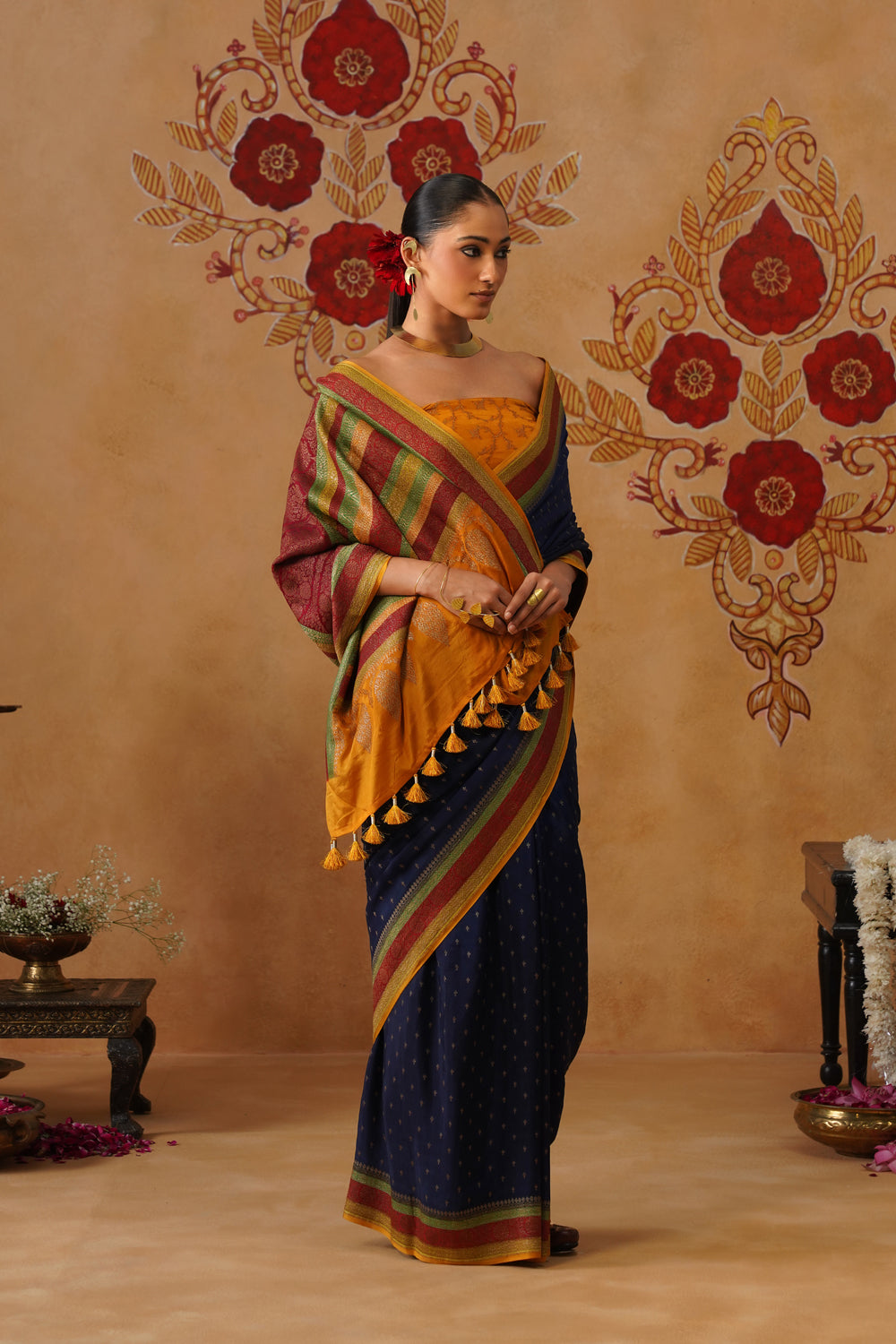Midnight Blue Hand-Dyed Crepe Silk Banarasi Saree