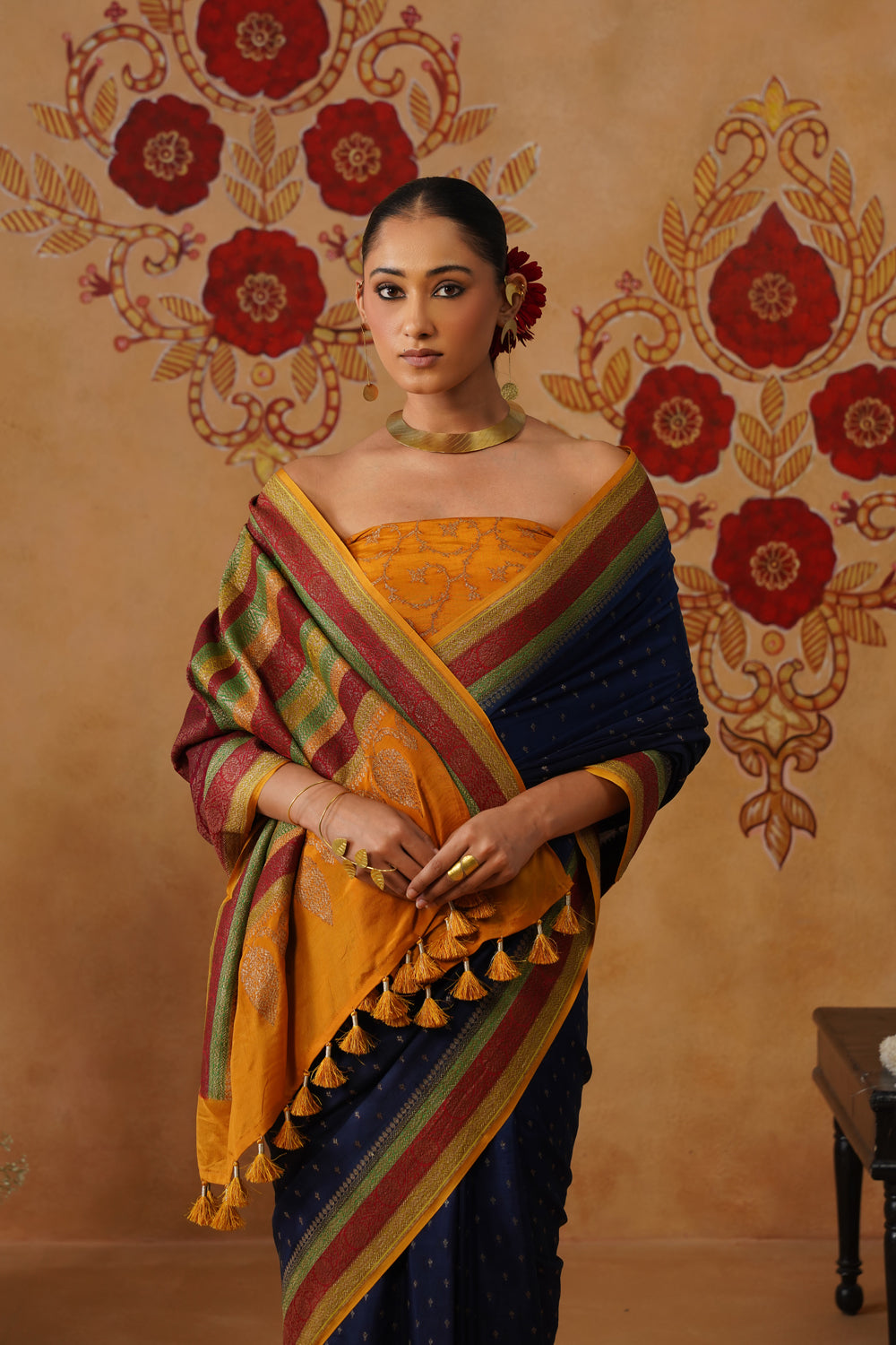 Midnight Blue Hand-Dyed Crepe Silk Banarasi Saree