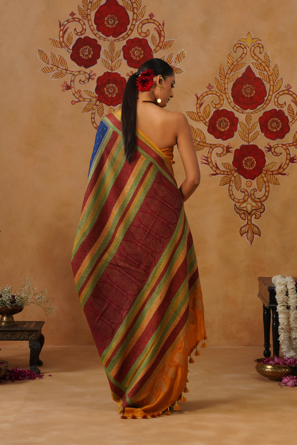Midnight Blue Hand-Dyed Crepe Silk Banarasi Saree