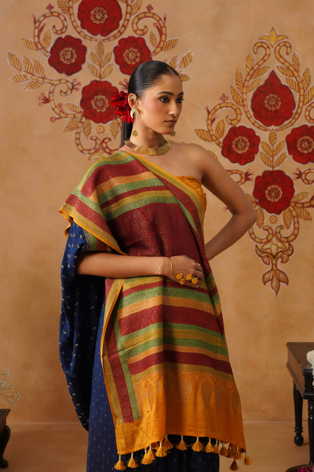 Midnight Blue Hand-Dyed Crepe Silk Banarasi Saree