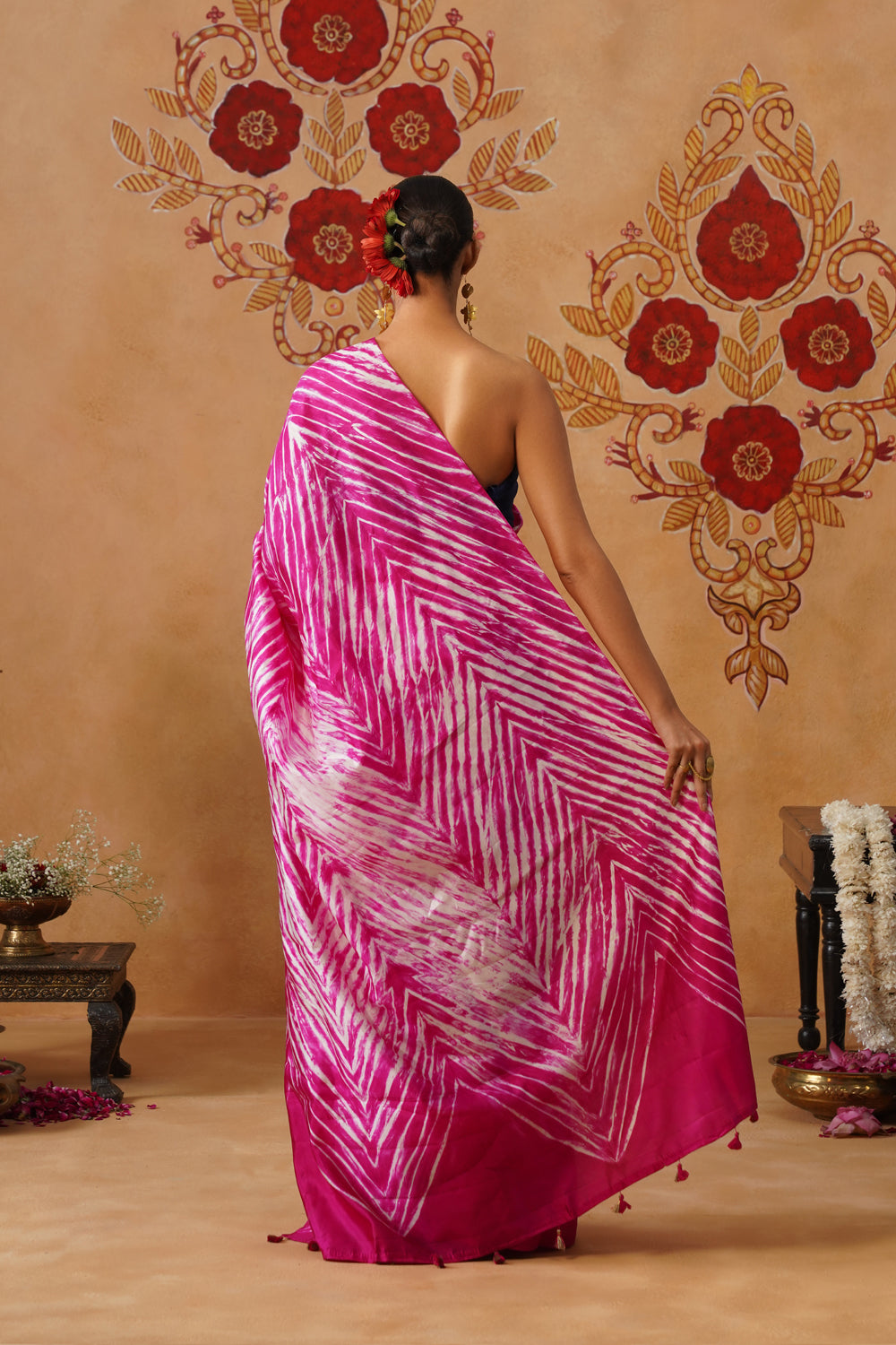 Rani Pink Arashi Dye Half-and-Half Silk Saree