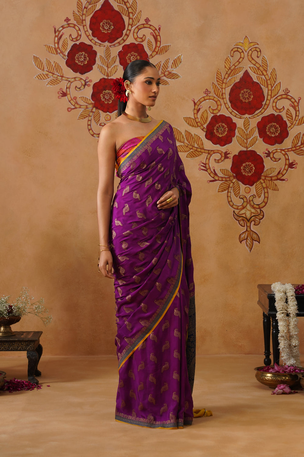 Purple Hand-Dyed Crepe Silk Banarasi Saree
