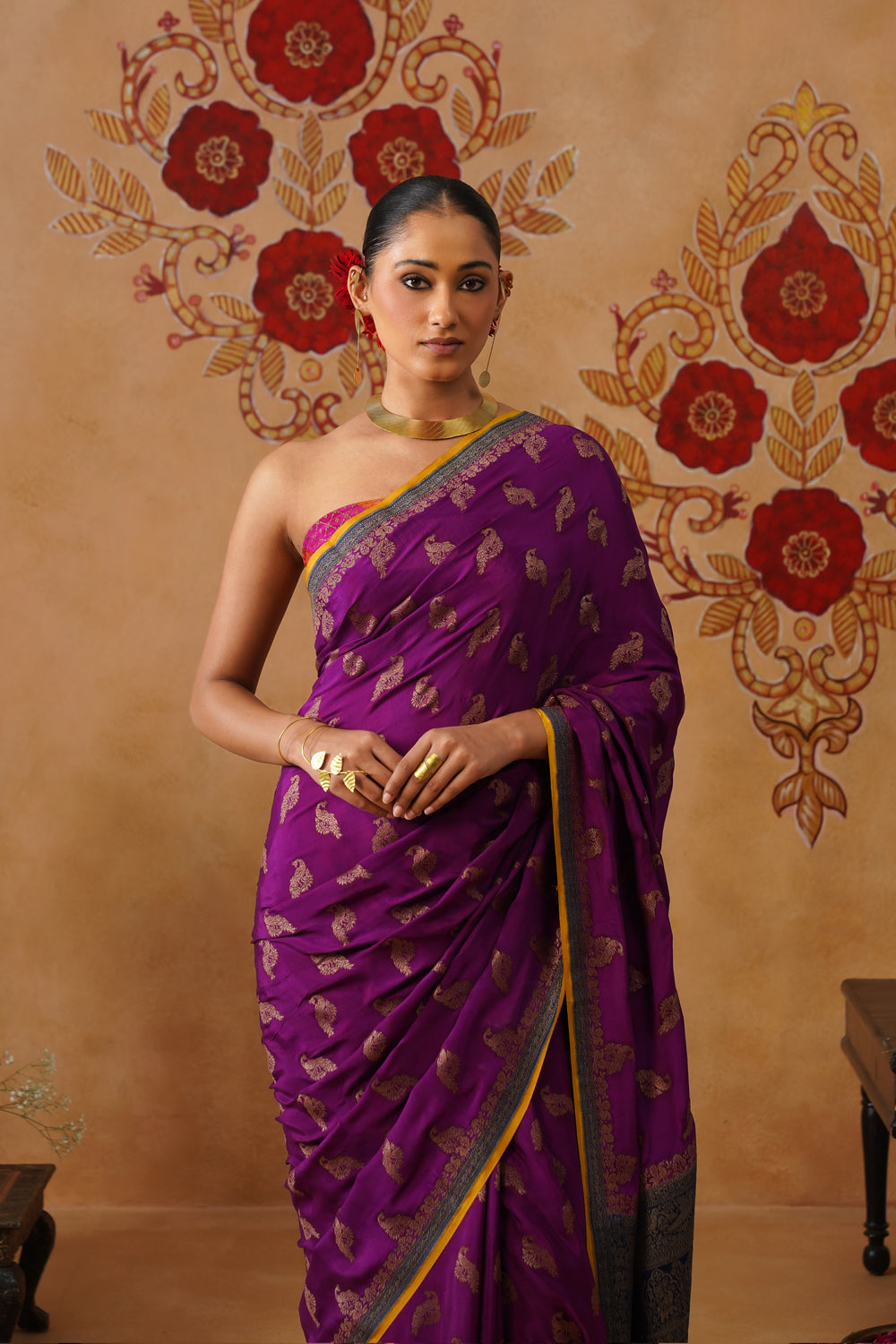 Purple Hand-Dyed Crepe Silk Banarasi Saree