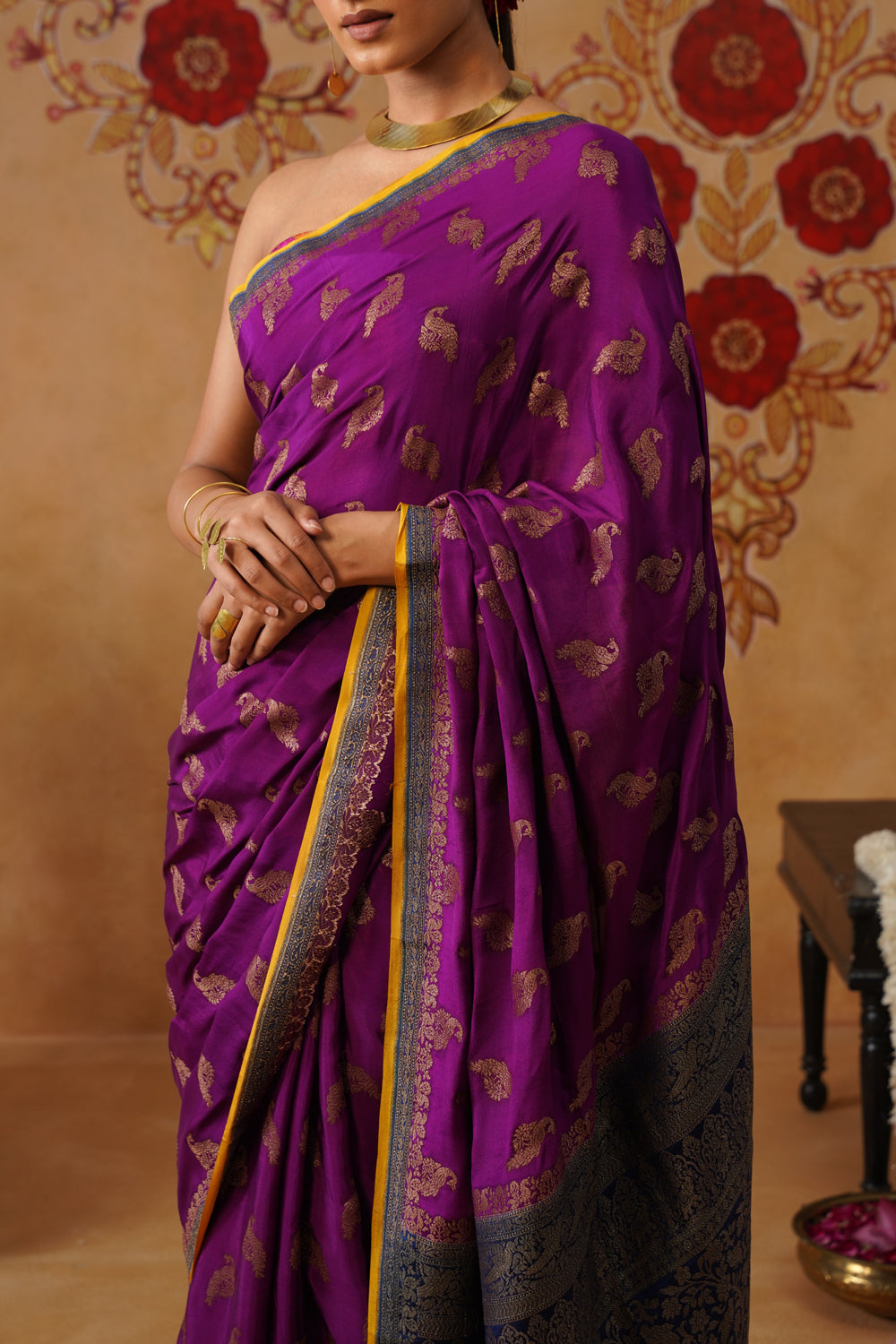 Purple Hand-Dyed Crepe Silk Banarasi Saree