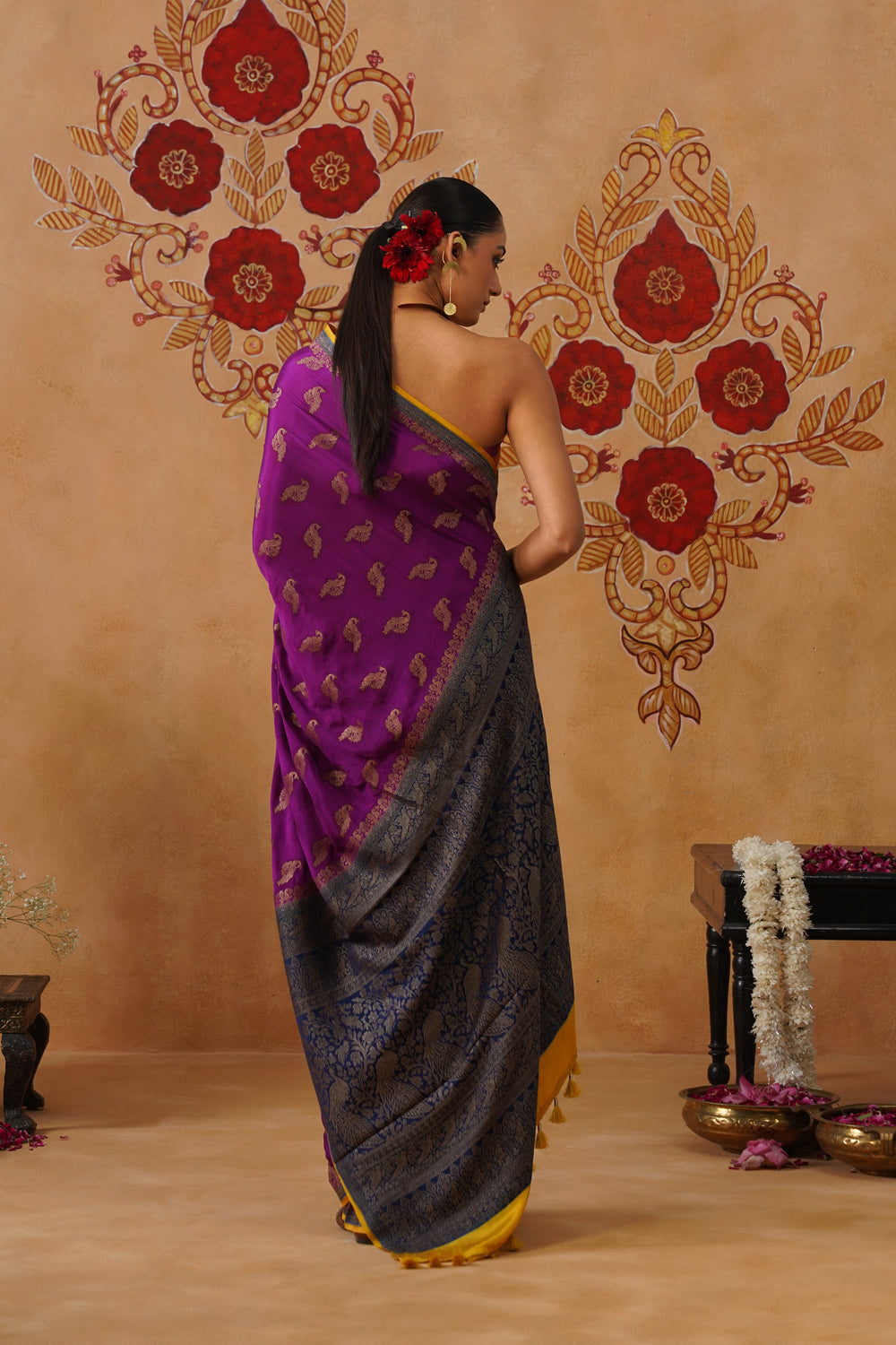 Purple Hand-Dyed Crepe Silk Banarasi Saree