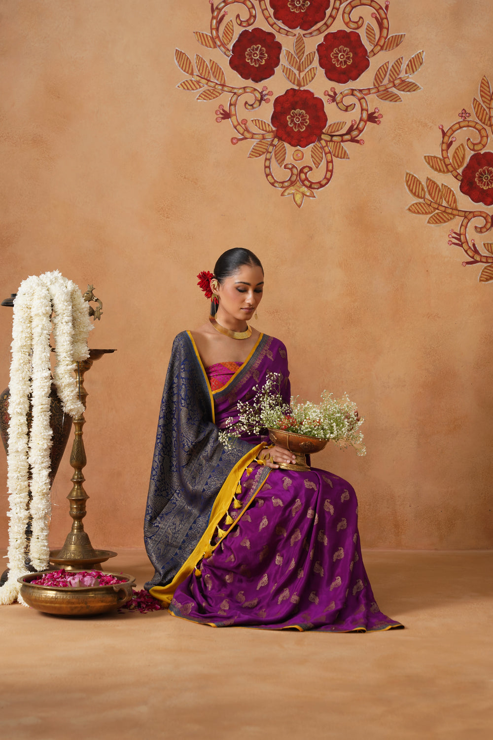 Purple Hand-Dyed Crepe Silk Banarasi Saree