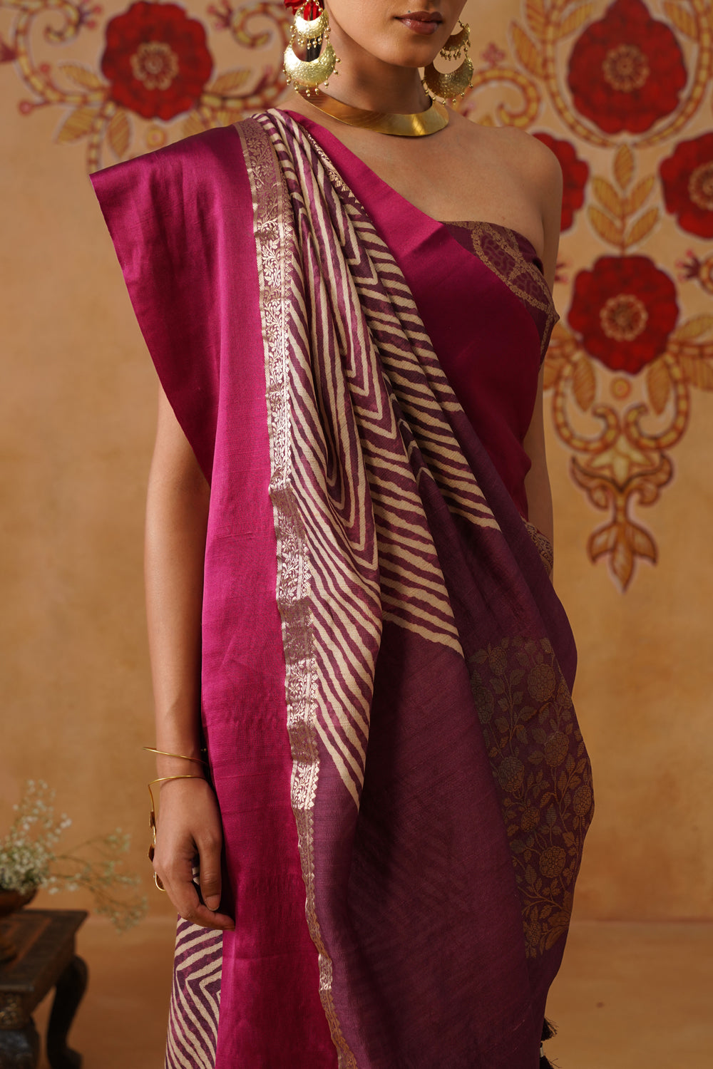 Deep Plum Printed Silk Saree