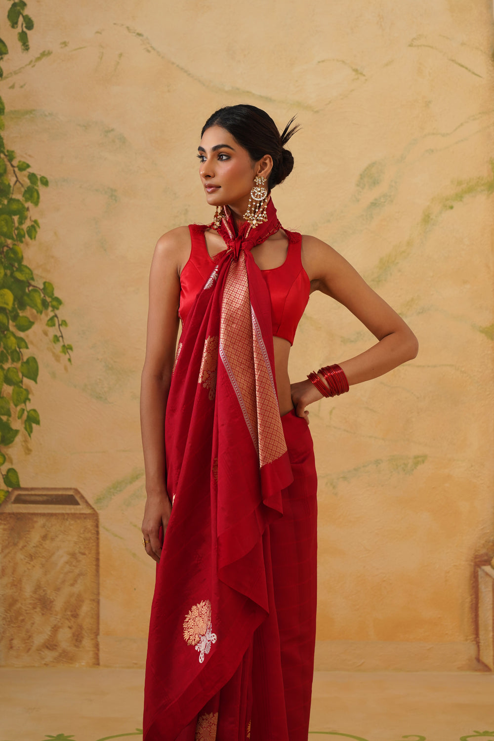 Handwoven Red Katan Silk Saree with Floral Butas