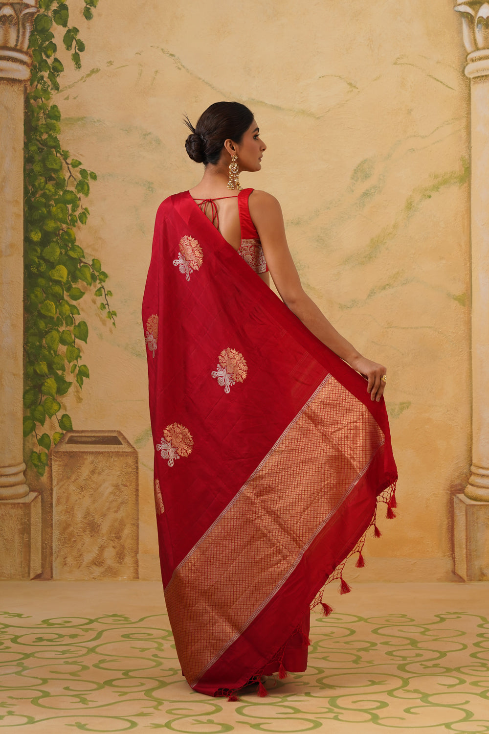 Handwoven Red Katan Silk Saree with Floral Butas