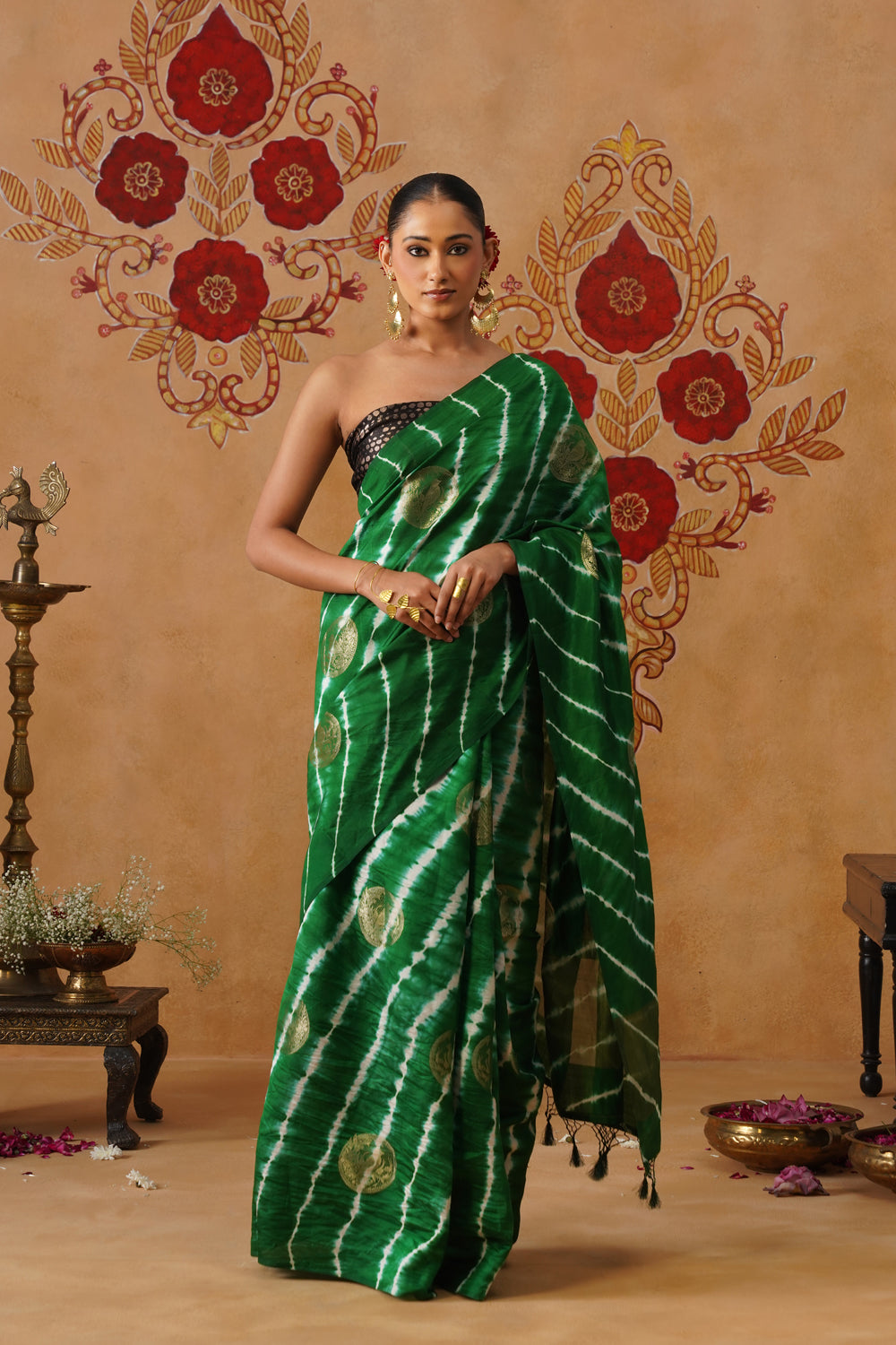 Emerald Green Leheriya Silk Saree