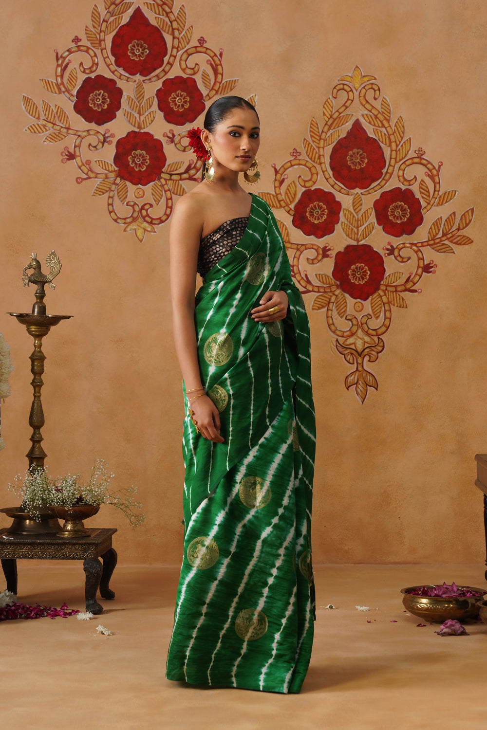 Emerald Green Leheriya Silk Saree
