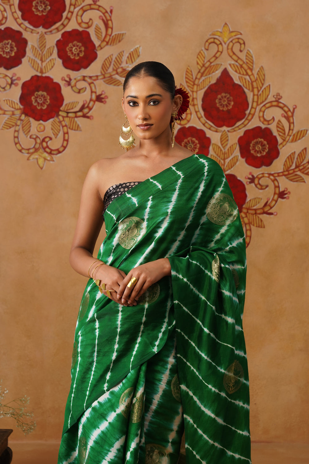 Emerald Green Leheriya Silk Saree