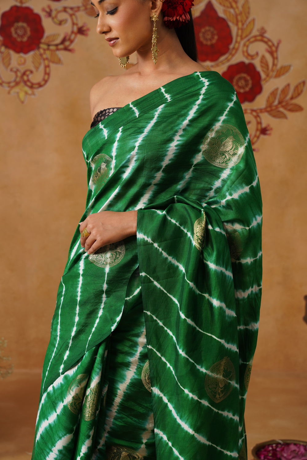 Emerald Green Leheriya Silk Saree