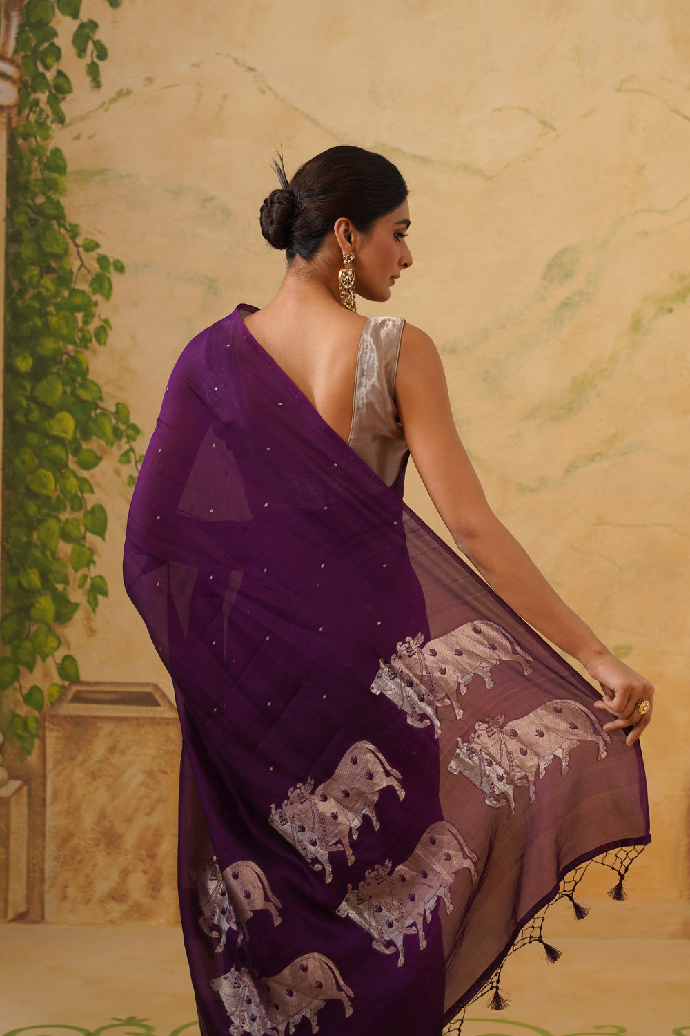 Handwoven Deep Purple Kora Katan Silk Saree with Pichwai Pallu