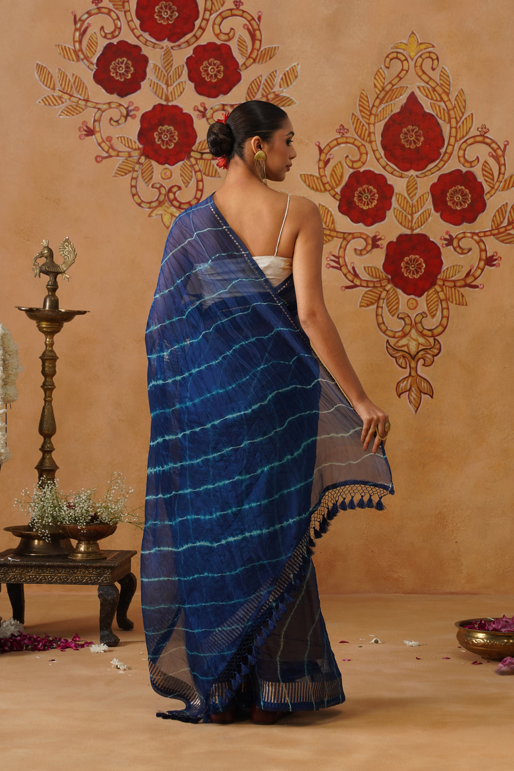 Royal Blue Leheriya Kora Organza Saree