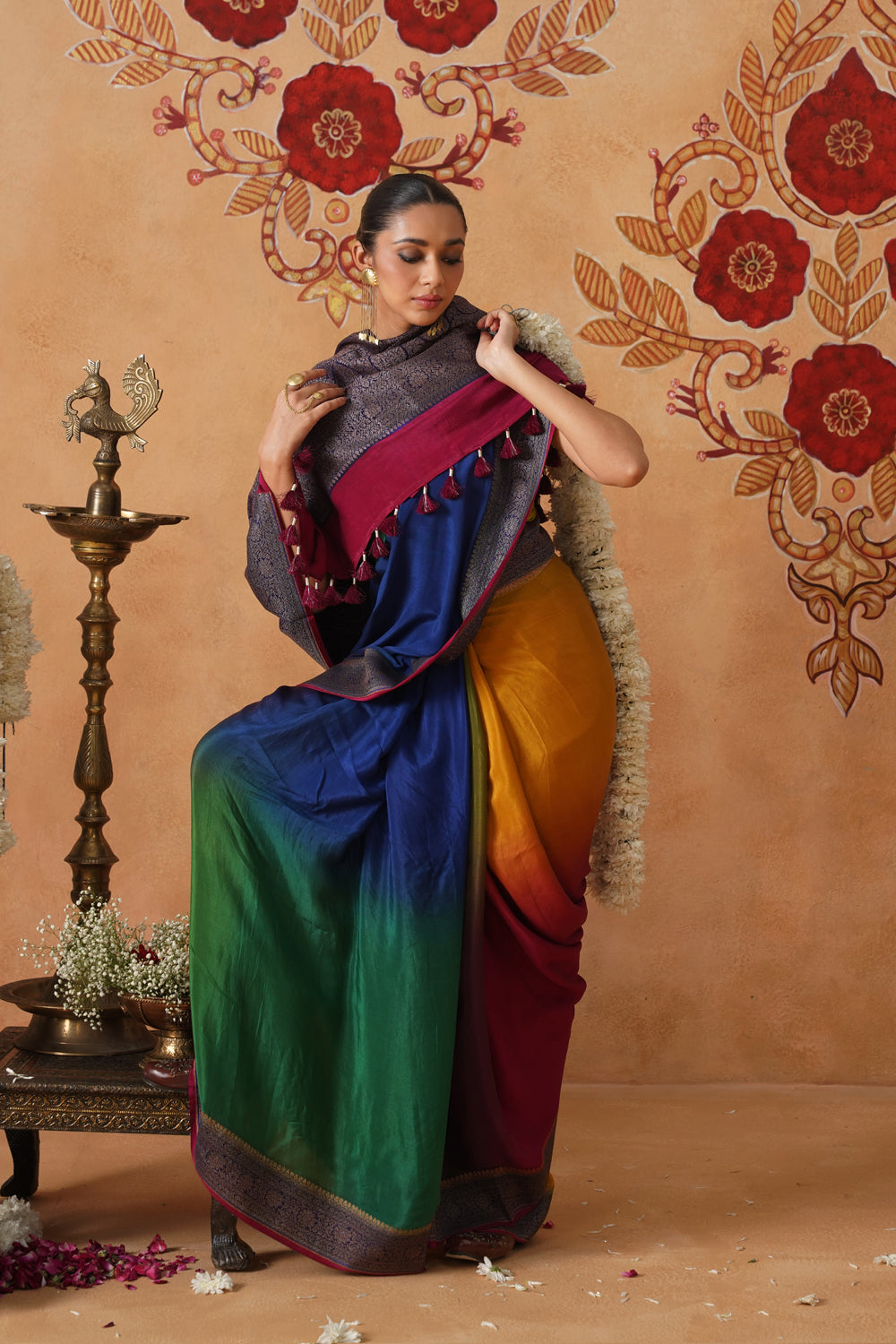 Bottle Green Hand-Dyed Crepe Silk Banarasi Saree