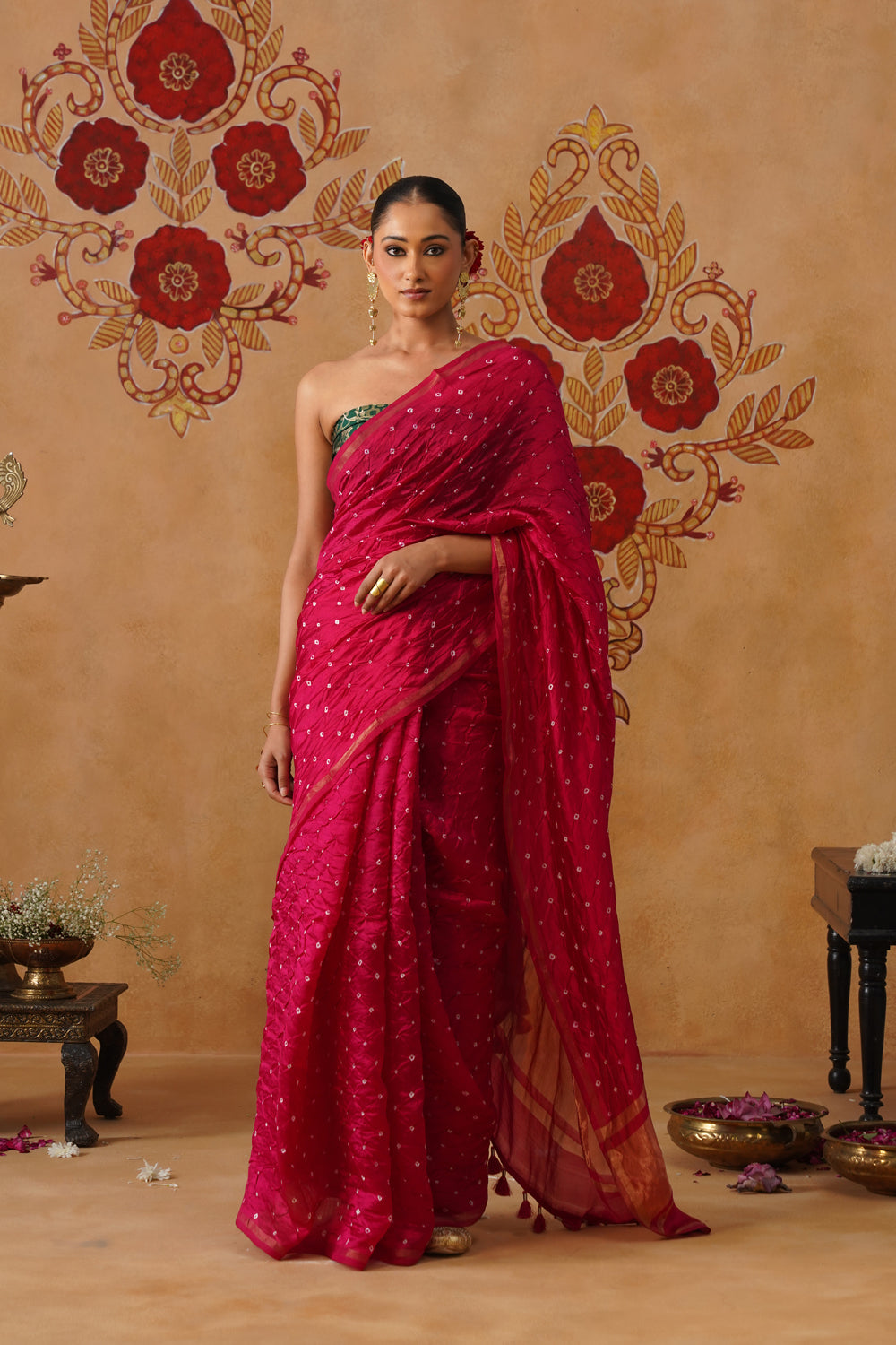 Tomato Red Rai Bandhani Saree