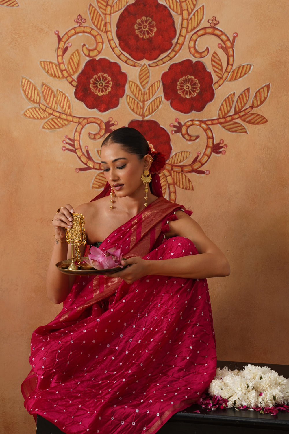 Tomato Red Rai Bandhani Saree