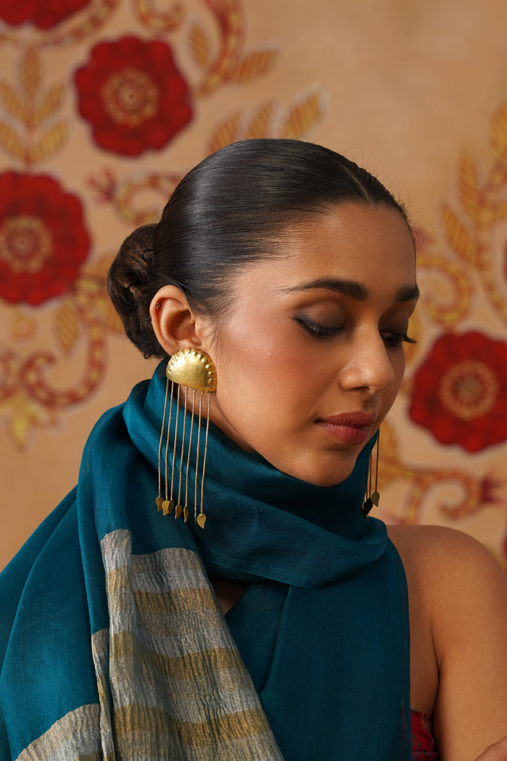 Deep Blue-Green Tissue Striped Kora Organza Saree