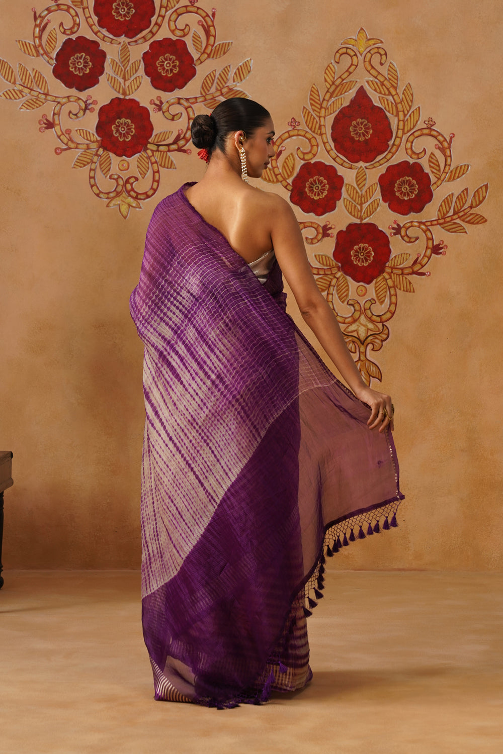Purple Shibori Kora Organza Saree
