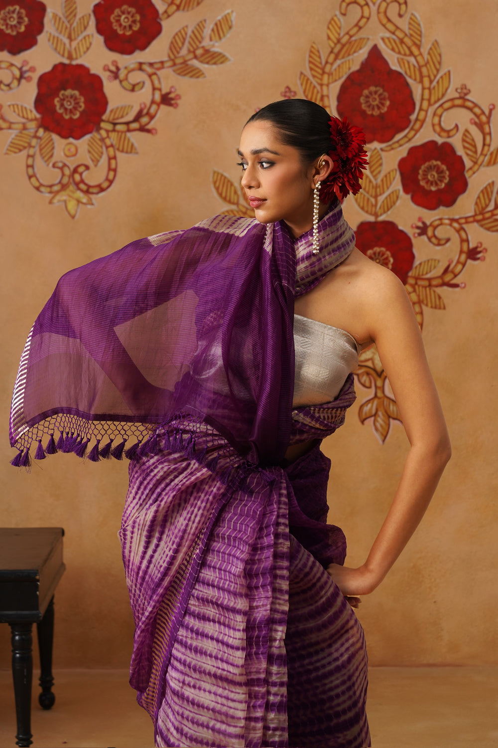 Purple Shibori Kora Organza Saree