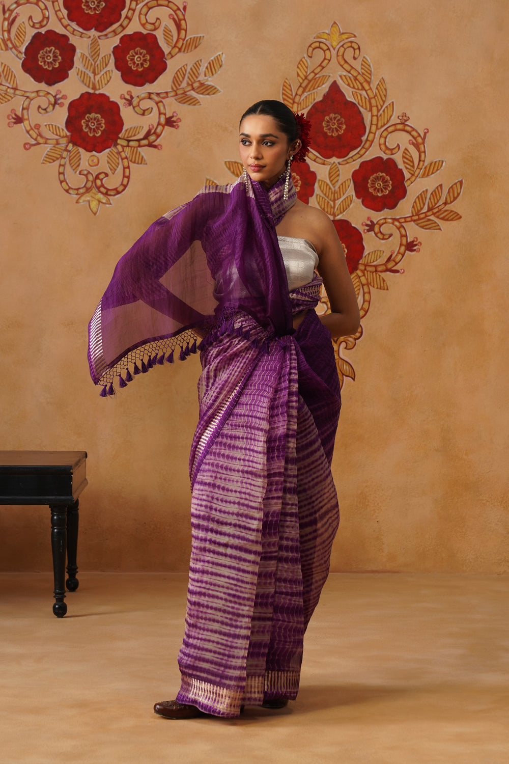 Purple Shibori Kora Organza Saree