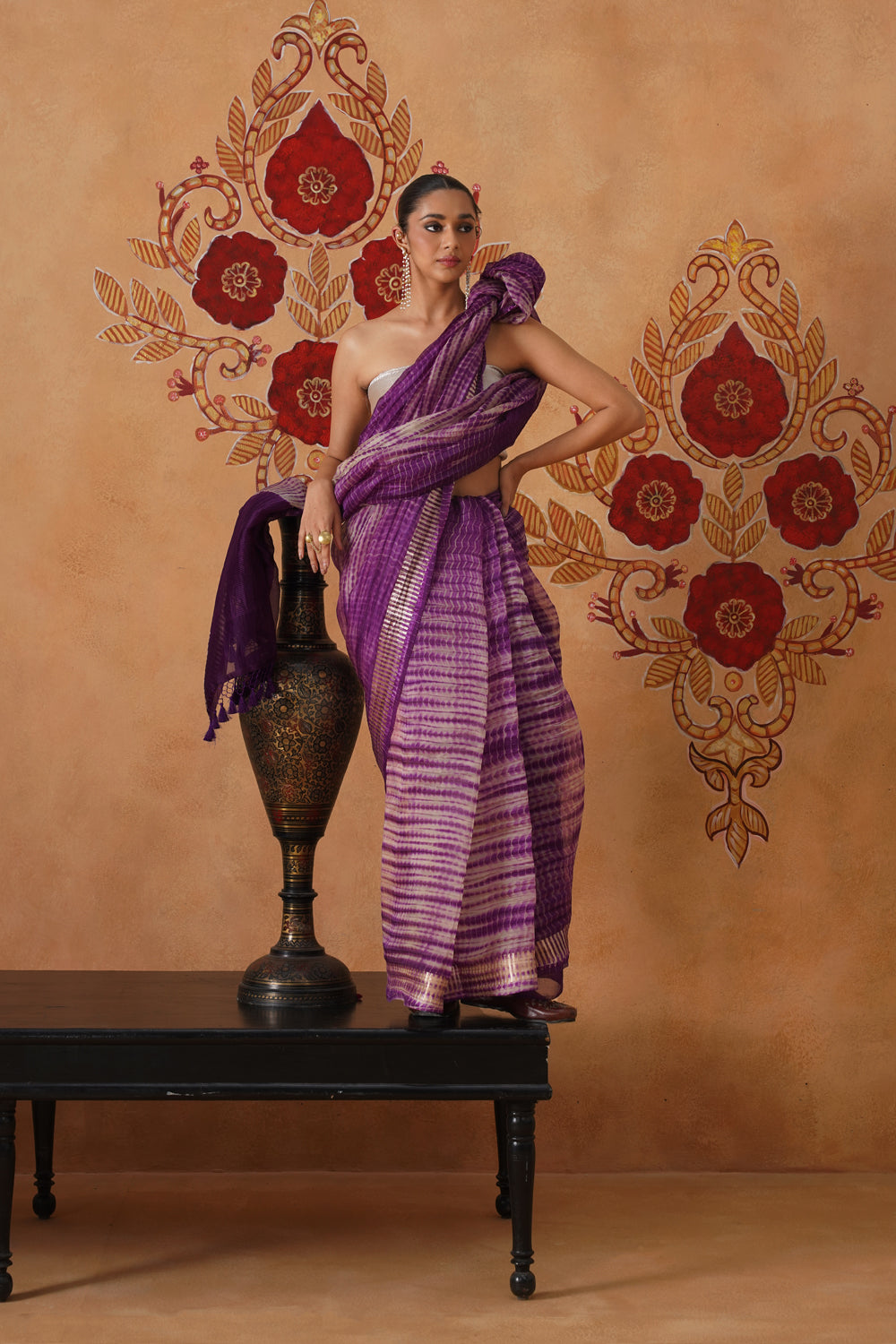 Purple Shibori Kora Organza Saree
