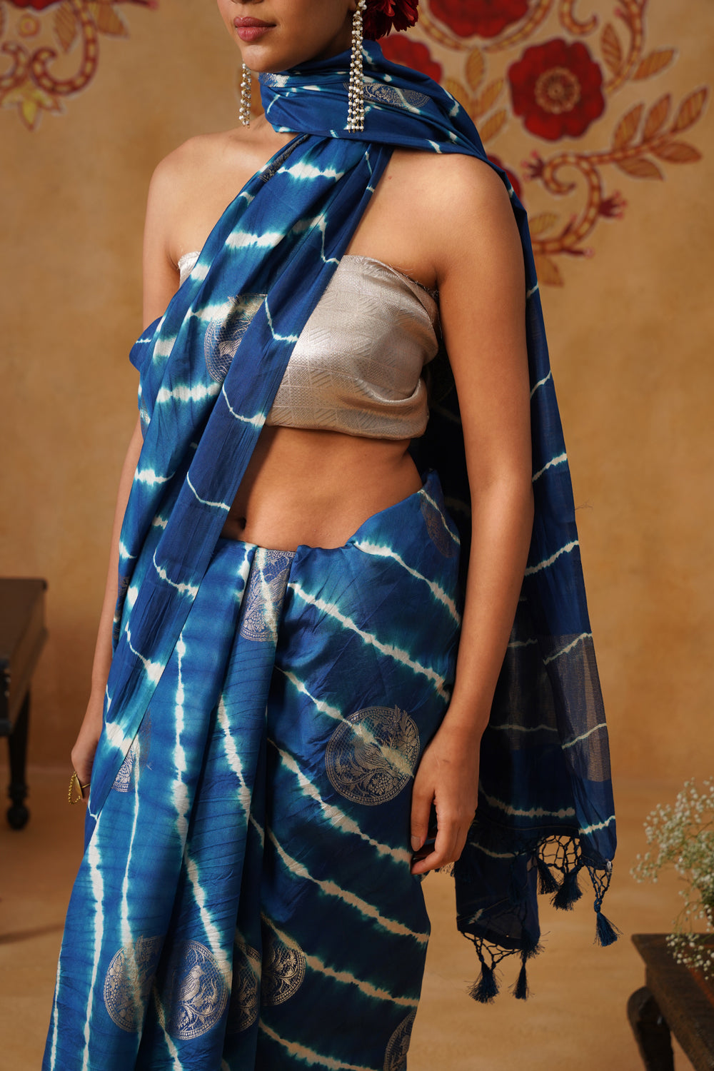 Ocean Blue Leheriya Silk Saree