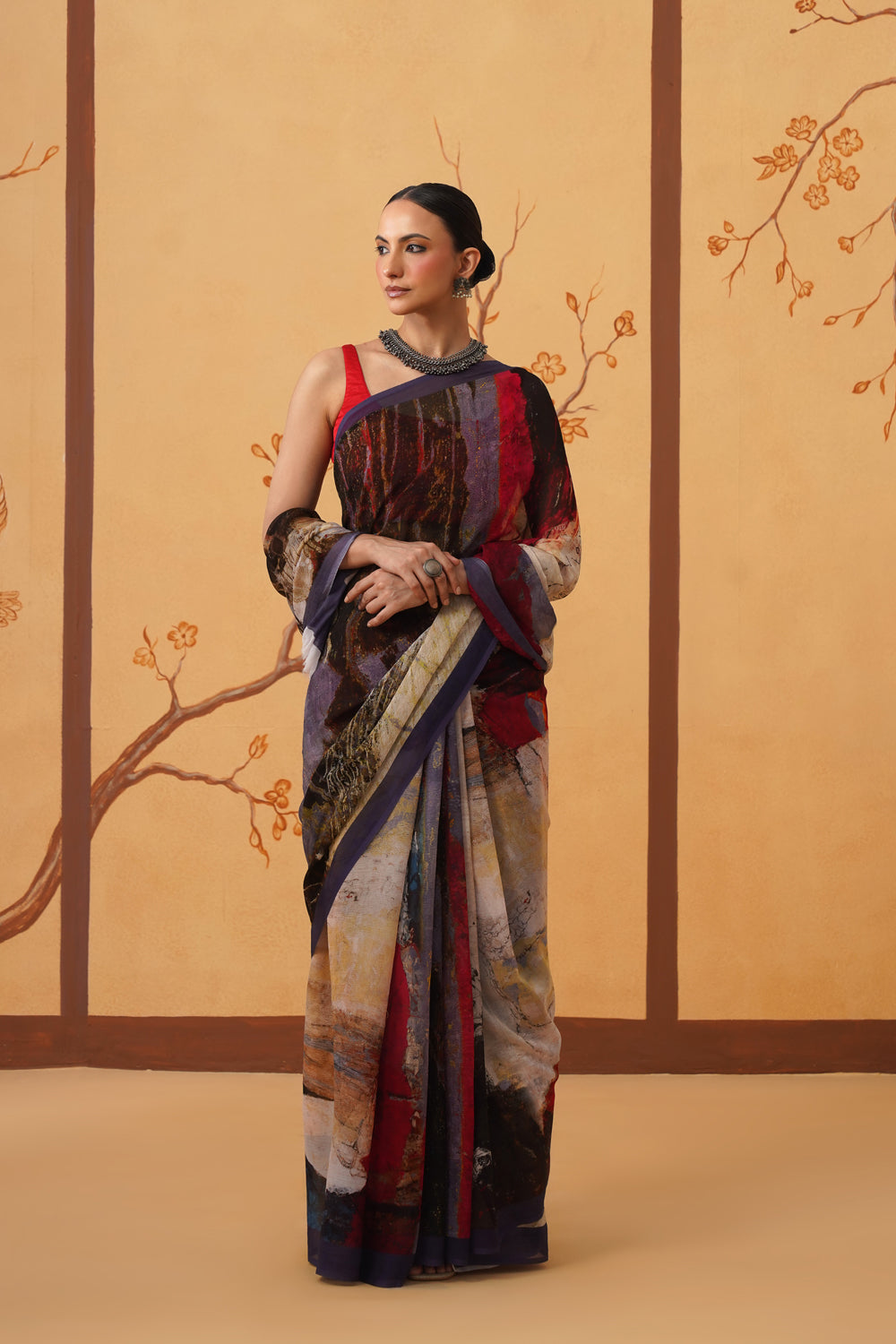 Abstract Print Chiffon Saree with Multi-Toned Hues