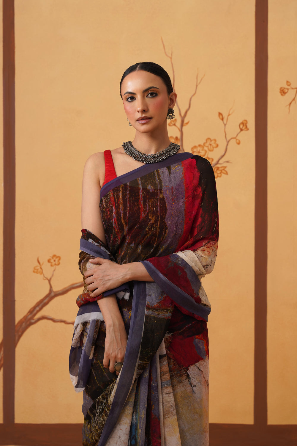 Abstract Print Chiffon Saree with Multi-Toned Hues